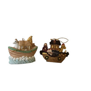 Pair of Noah’s Ark Ceramic and Resin Christmas Ornaments